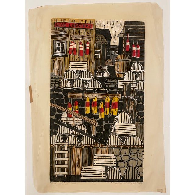 1950s 1958 David Stearns Live Lobsters Woodblock Print For Sale - Image 5 of 5