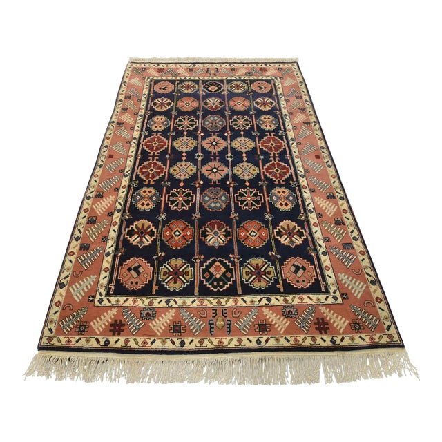 Heriz Rug 5’11” X 8’11” Blue Wool Vintage Tribal Hand-Knotted Oriental Carpet For Sale
