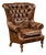 Vintage Tufted Leather Highback Armchair With Lumbar Pillow in Brown For Sale