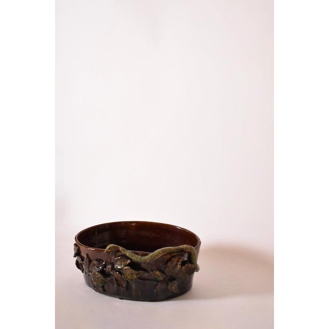 Low Brown and Green Relief Ceramic Planter, 1950s For Sale - Image 4 of 6