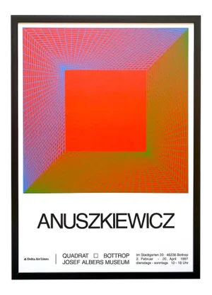 Richard Anuszkiewicz Vintage 1997 Silkscreen Print Framed Josef Albers Museum Op Art Modernist Exhibition Poster