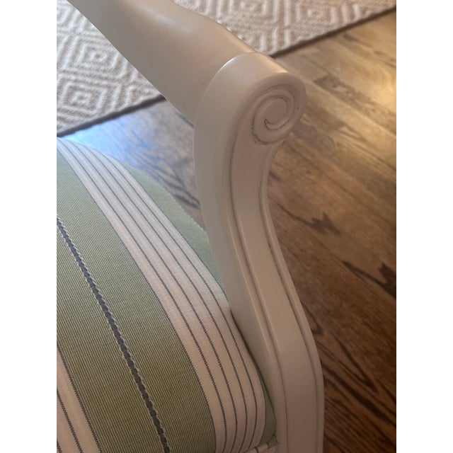 White Pair of White Oval Spider Back Chairs Newly Upholstered in Schumacher Green & White Audrey Stripe For Sale - Image 8 of 8