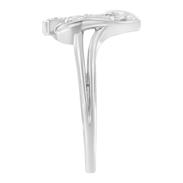 Early 21st Century 10K White Gold Diamond-Accented Cross & Open Heart Promise Fashion Ring (H-I Color, I1-I2 Clarity) - Size 7 For Sale - Image 5 of 7