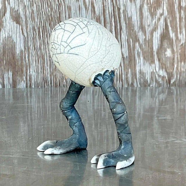 Vintage Vintage Boho Raku Fired Egg Sculpture For Sale - Image 4 of 16