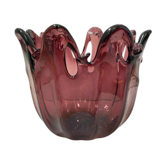 The Vintage Murano MCM Purple Handblown Vase is a beautiful piece of Italian glass art from the Mid-Century Modern era....