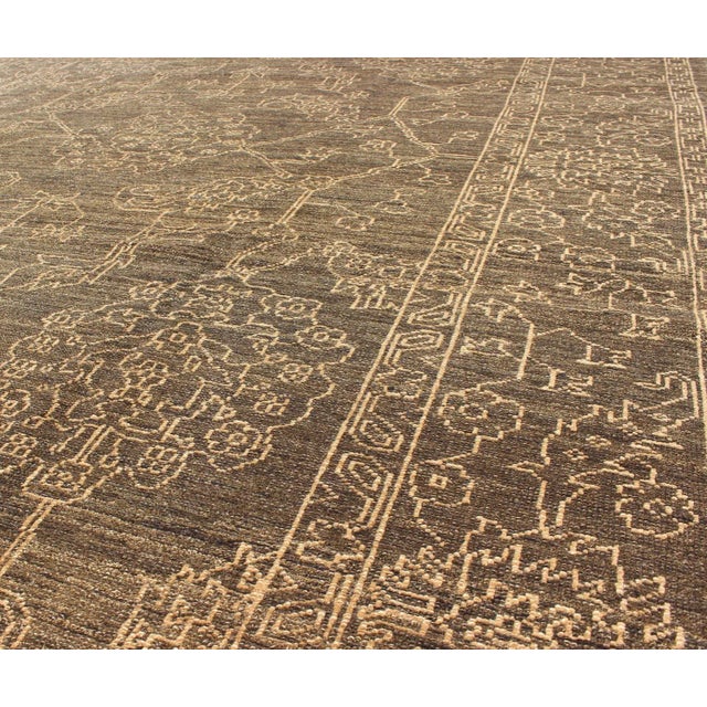 Fine Transitional Rug With Stylized Geometric Motifs in Brown and Light Tan For Sale In Atlanta - Image 6 of 8