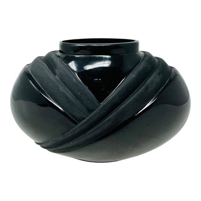 Stunning 1980s Postmodern "Noir" Black Glass Vase by Two's Company, Inc. For Sale