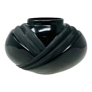 Stunning 1980s Postmodern "Noir" Black Glass Vase by Two's Company, Inc.