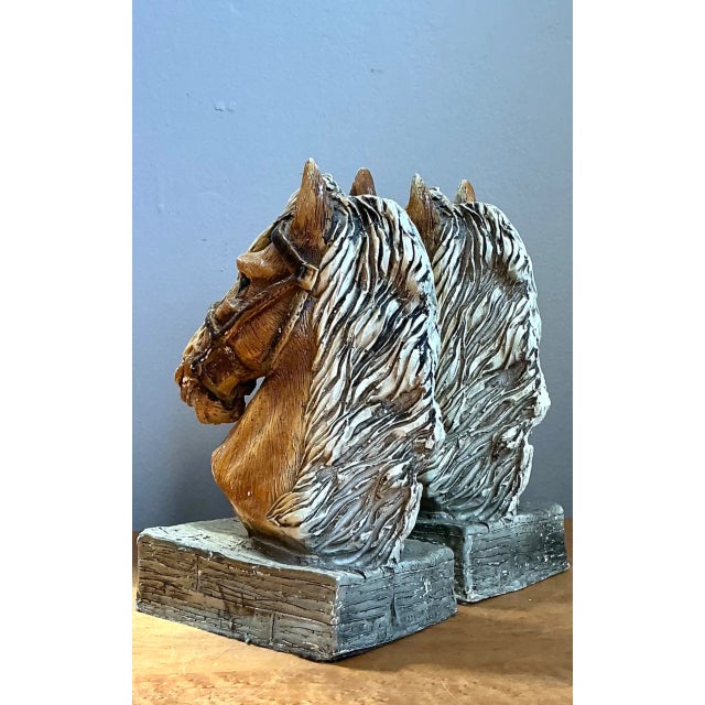 Vintage Horse Head Plaster Bookends - Pair For Sale - Image 11 of 12