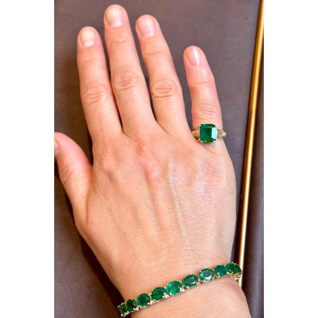 GIA Certified 3.41 Ct Octagonal Colombian Emerald & Diamond Ring 14K Yellow Gold Extra Fine Colombian Emerald Ring . Size...