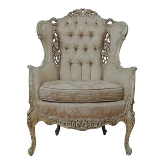 French Provincial Louis XVI Rococo Hand Carved Accent Chair For Sale