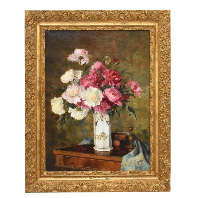 Peonies and Books, Oil on Canvas, 19th Century, Framed For Sale - Image 11 of 11
