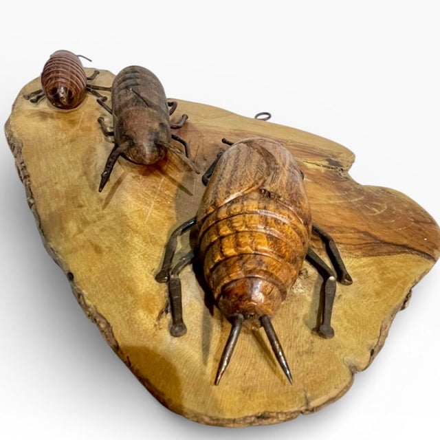 Set of 2 Vintage French Provincial Hand Carved Wood Folk Tramp Art Bugs Insect For Sale - Image 14 of 18