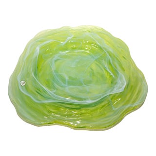 1980 Green Art Glass Platter Made in Spain For Sale