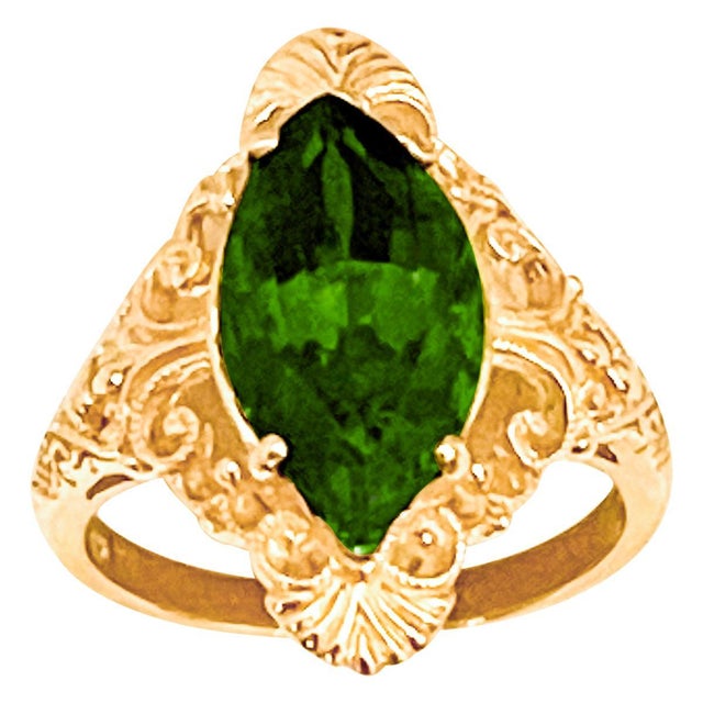 6 Ct Natural Marquise Cut Green Tourmaline Ring in 14 Karat Yellow Gold For Sale - Image 15 of 18