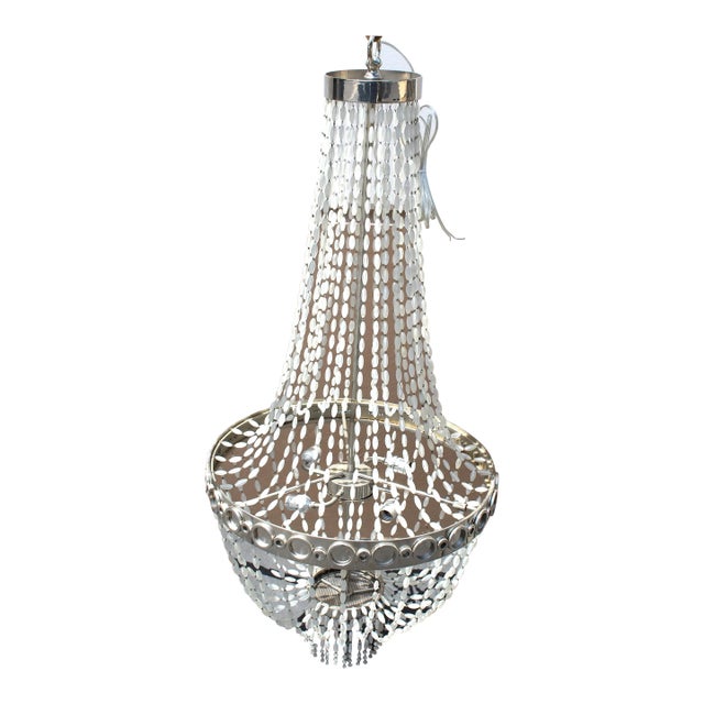 1990s Mid-Century Modern Chandelier, Frosted Beads For Sale