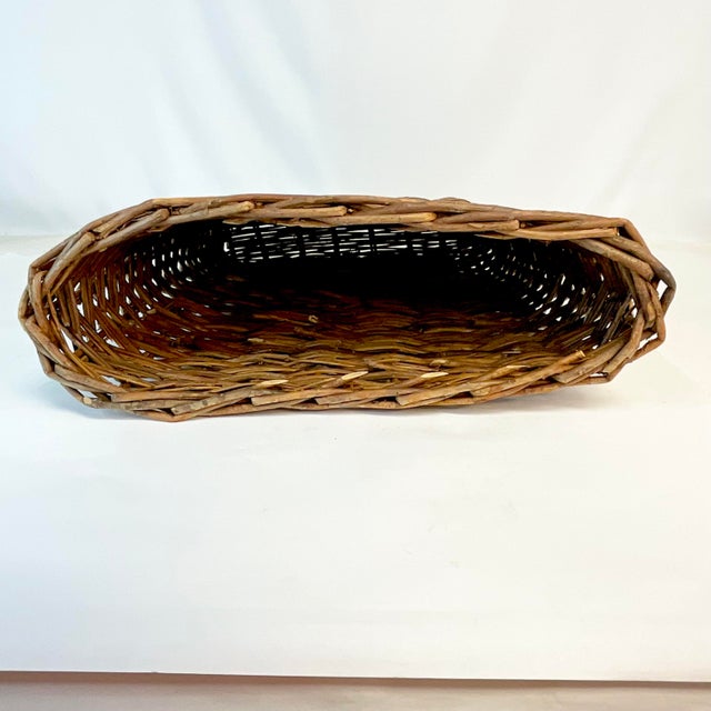Vintage Rustic European Boho Chic Wicker Hickory Stick Large Wall Pocket. For Sale - Image 4 of 10