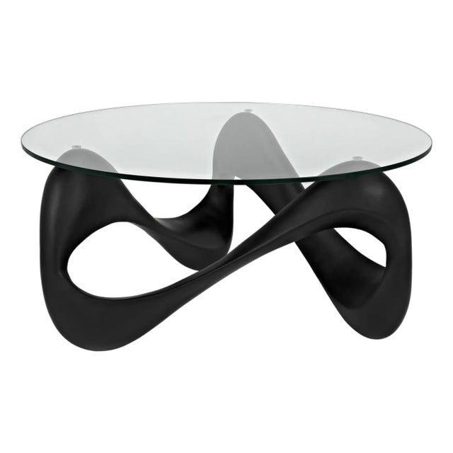 NOIR Orion Coffee Table, Black Resin Cement with Glass For Sale