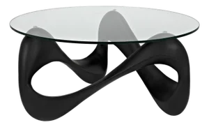 NOIR Orion Coffee Table, Black Resin Cement with Glass