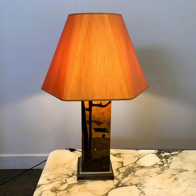 Vintage Table Lamp in Burl Wood with Abstract Inlay by Jean Claude Mahey, 1970s For Sale - Image 9 of 9