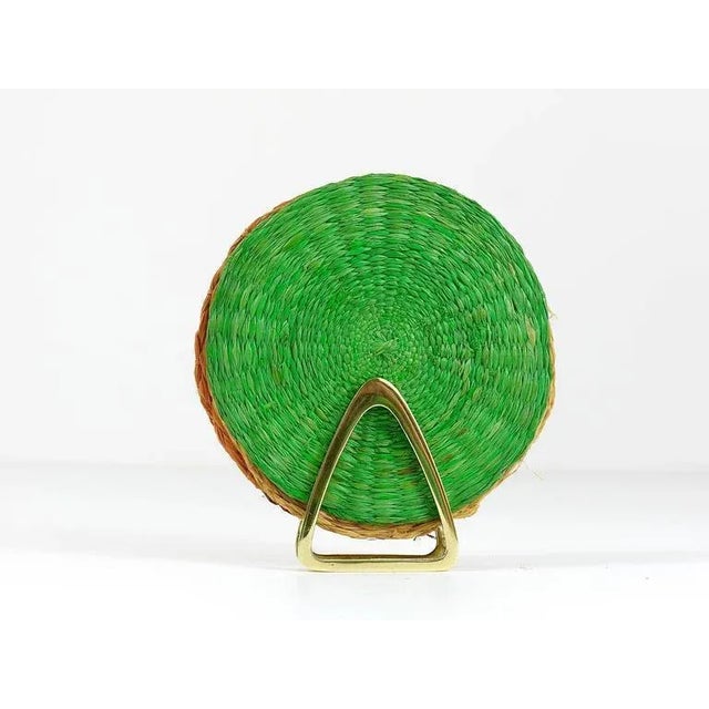 Brass Coaster Stand with Colorful Coasters from Hagenauer, Austria, 1950s, Set of 7 For Sale - Image 10 of 11