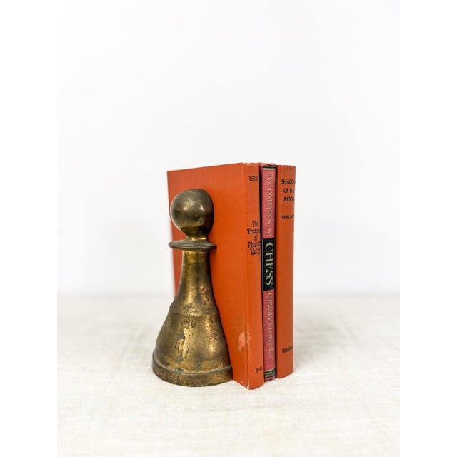 Mid 20th Century Vintage Brass Pawn Bookend MCM Chess Decor Two Heavy Sculptures For Sale - Image 5 of 8