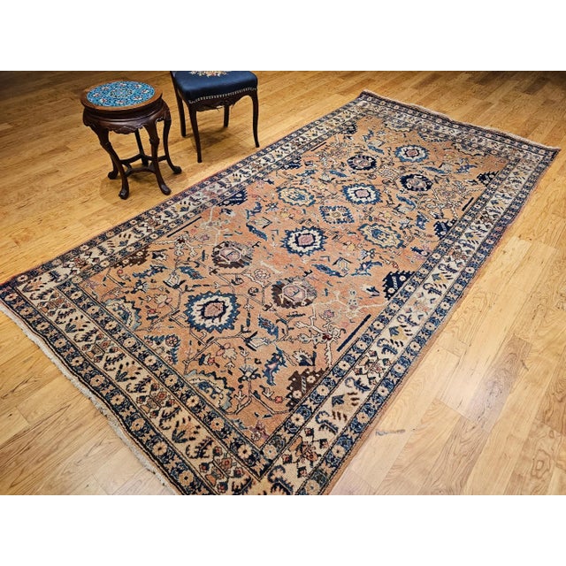 Early 20th Century Persian Malayer Gallery Rug, Handwoven All-Over Geometric Pattern, Tan & Blue, 5’ X 10’ For Sale - Image 11 of 12