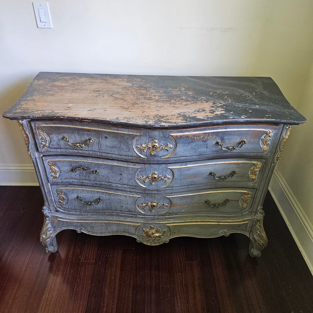 French 19thC Painted French Three Drawer Chest of Drawers For Sale - Image 3 of 12