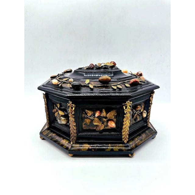 Italian Box in Gilded Bronze and Pietra Dura and Ebony For Sale - Image 13 of 13