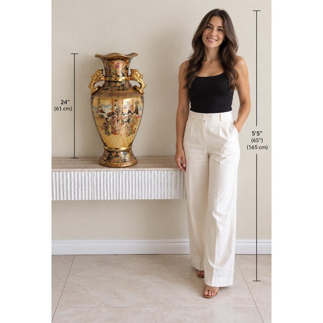 This magnificent vintage Royal Satsuma-style porcelain vase stands an impressive 24 inches tall, making it a beautiful...