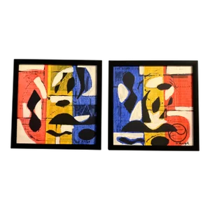 Contemporary Original Stephen Heigh Abstract Painting/Collage “Art News 1958” a Pair