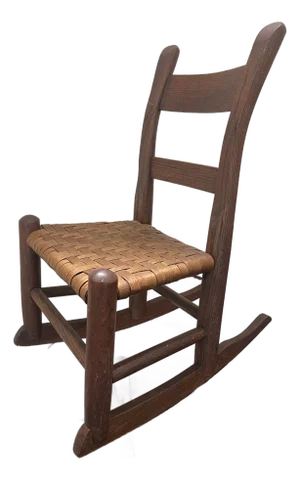 Early 20th Century Antique Wood Child’s Rocking Chair With Basket Weave Seat