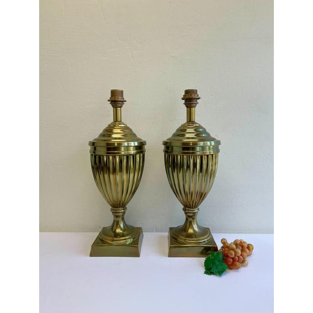 Mid-Century Modern Large Empire Brass Urn Shaped Table Lamps from Kullmann, 1970s, Set of 2 For Sale - Image 3 of 11