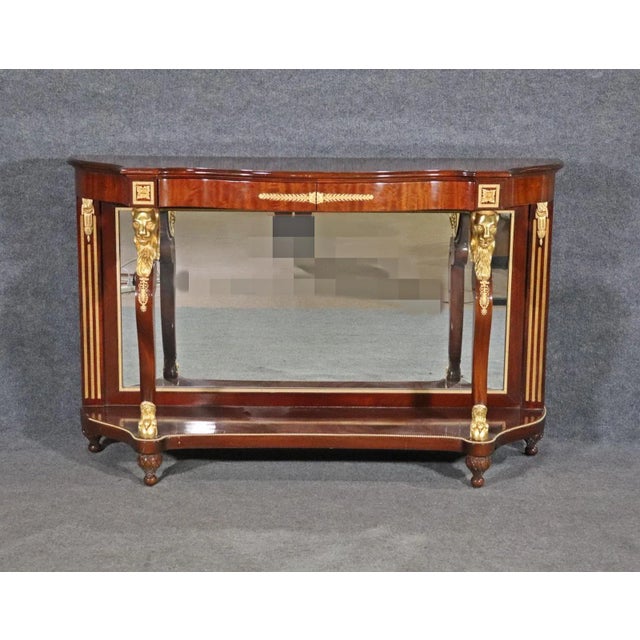 Fine Quality Mirrored Bronze Lion Ormolu Russian Style Console Table For Sale - Image 4 of 11