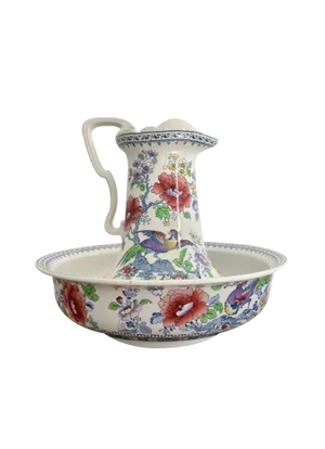 Antique Edwardian Jug and Bowl, 1910, Set of 2