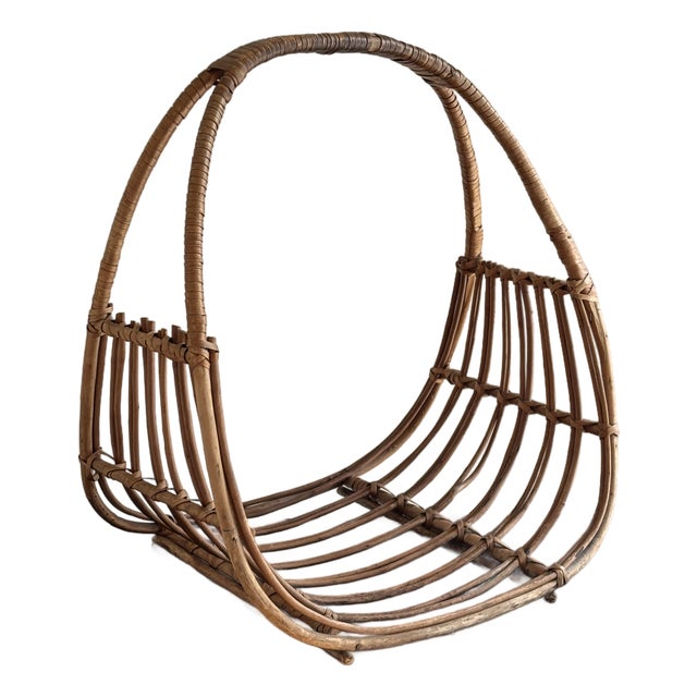 1960's Franco Albini Style Rattan Magazine Rack For Sale