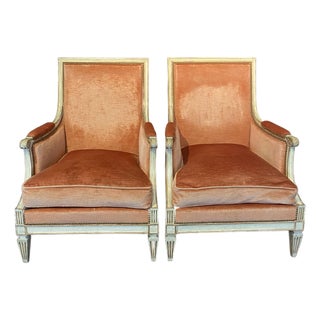 Antique French Louis XVI Painted Bergere Chairs or Armchairs -a Pair For Sale
