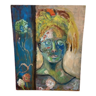 1960s Folk Art Oil Painting on Board For Sale