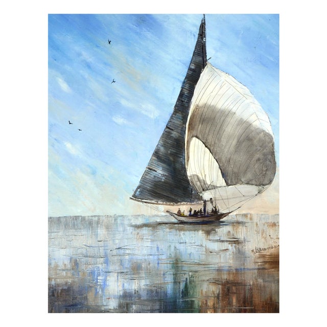 1970s Sailboat Seascape by Jaqueline Kammerer Cattaneo For Sale - Image 4 of 6