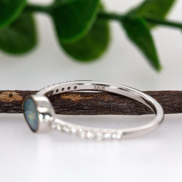 Metal Australian Boulder Opal Ring With Diamond Pave Shank in 14k Solid Gold, Size 6.75 For Sale - Image 7 of 7
