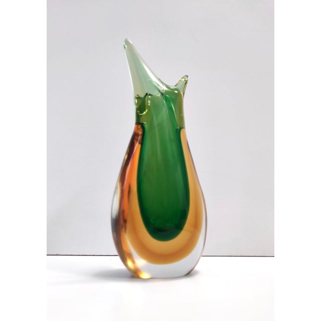 Flavio Poli Vintage Green and Orange Sommerso Murano Glass Vase from Flavio Poli, Italy, 1950s For Sale - Image 4 of 10