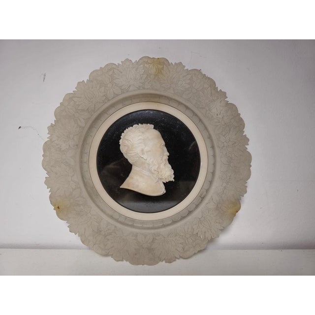 Antique Grand Tour Carved Alabaster Portrait Relief of Michelangelo, 1890 For Sale - Image 3 of 14