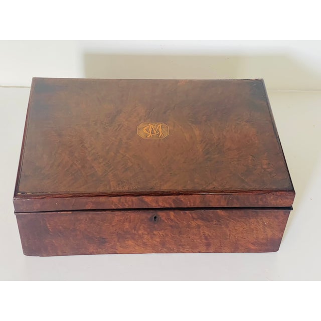 Large Antique Victorian Burlwood Box With Inlay For Sale - Image 4 of 11