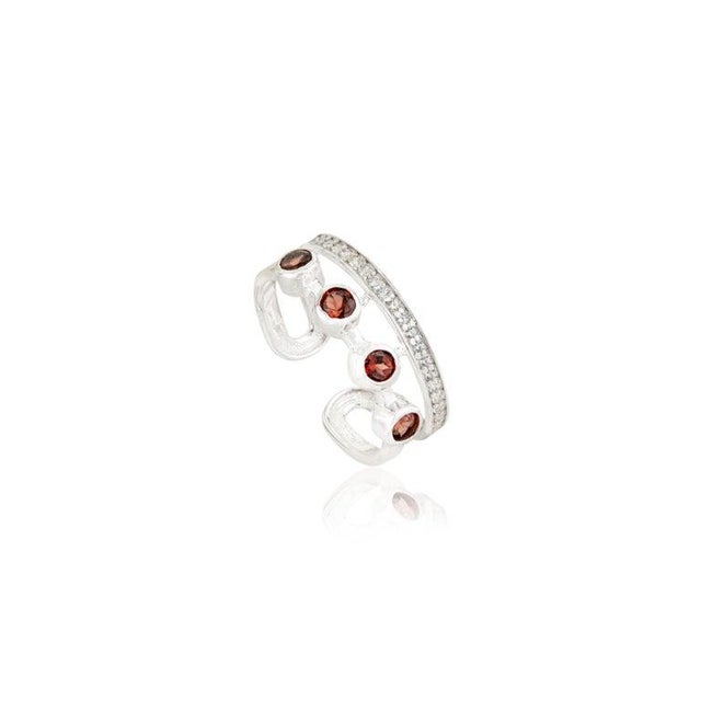 Natural Garnet Open Cuff Ring With Zircon Accents Size 7 For Sale - Image 6 of 12