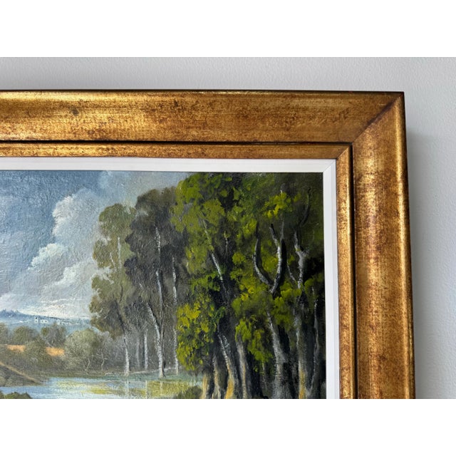 Wood 1976 French “Le Lac” Impressionist Landscape Oil on Canvas Painting by M. Roche, Framed/ Sold For Sale - Image 7 of 12