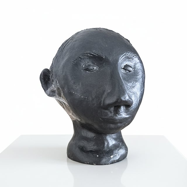 Modernist Studio Pottery Black Ceramic Sculpture of a Human Head, 1980s For Sale - Image 4 of 8