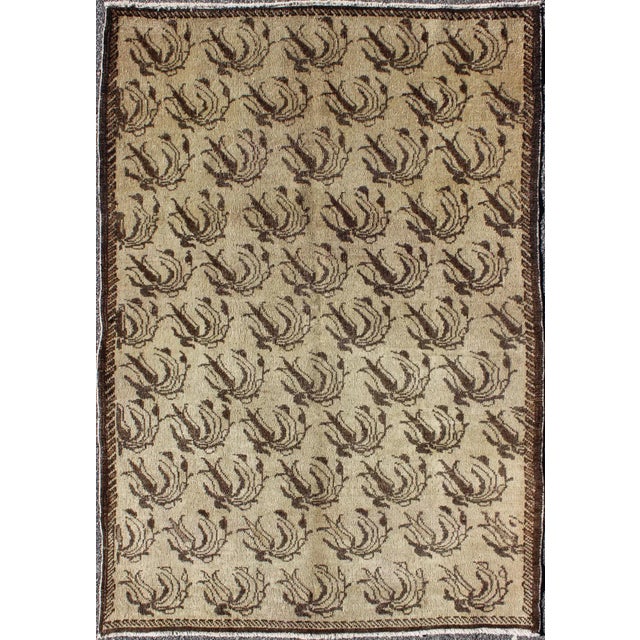 Textile Vintage Turkish Oushak Rug With Repeating Botanical Motif in Taupe, Dark Brown For Sale - Image 7 of 7