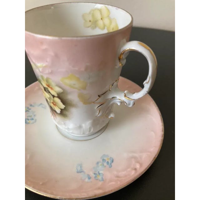 Ceramic Antique Austrian Belle Epoque Pink Floral Porcelain Coffee Espresso Tea Cup and Saucer by Carlsbad, Ca. 19th Century For Sale - Image 7 of 12