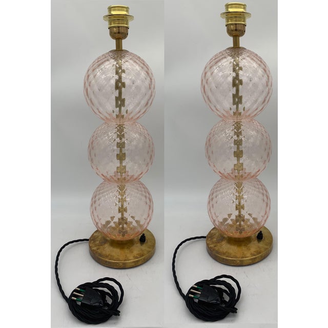 Murano Glass and Brass Table Lamp attributed to Mazzega, 1950s, Set of 2 For Sale - Image 6 of 6