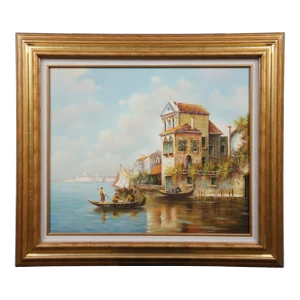 Pete Cabello Venice Italy Gondolas Canal Cityscape Oil Painting 32"